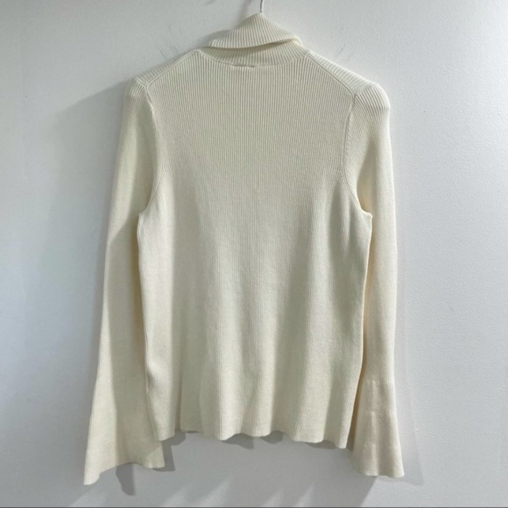 NEW! ANTHROPOLOGIE MOTH Ribbed Bell Sleeve Turtleneck Sweater in CREAM (S) - Picture 6 of 10